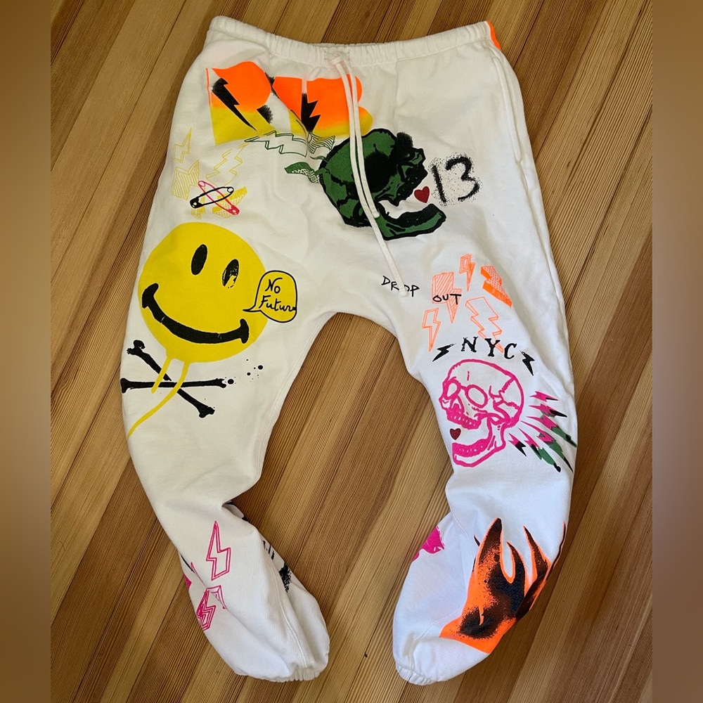 R13 White Graphic Joggers